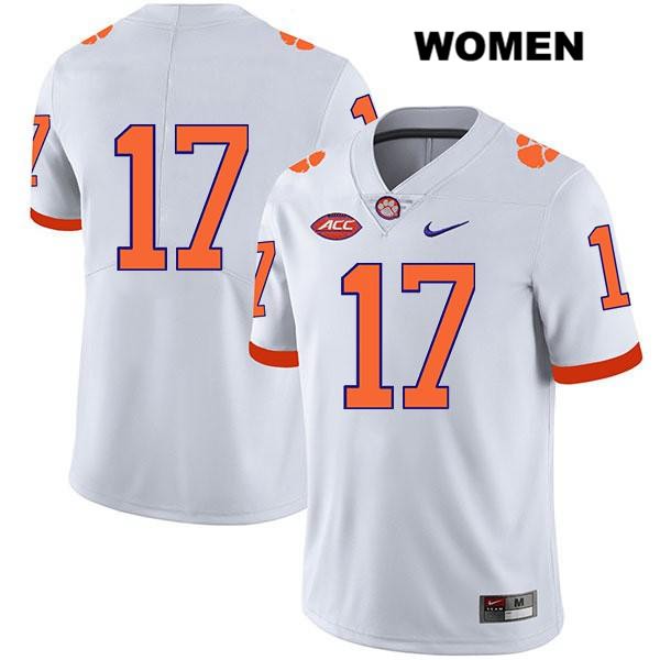 Women's Clemson Tigers #17 Kane Patterson Stitched White Legend Authentic Nike No Name NCAA College Football Jersey UAK0346PX